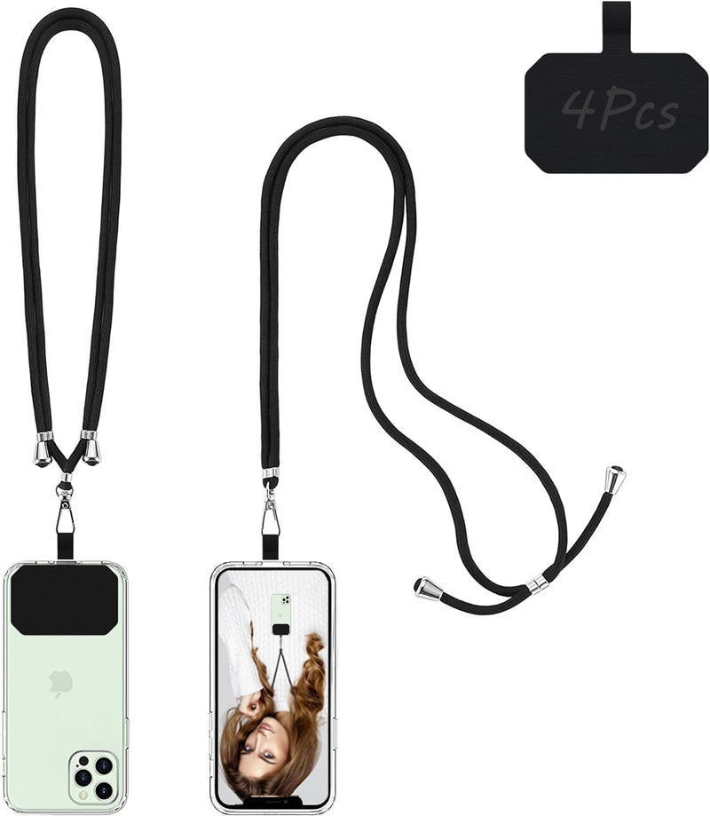  [AUSTRALIA] - OUTXE Universal Phone Lanyard 2 Packs - 2× Adjustable Neck Strap, 4× Phone Patches- Black #1-Black
