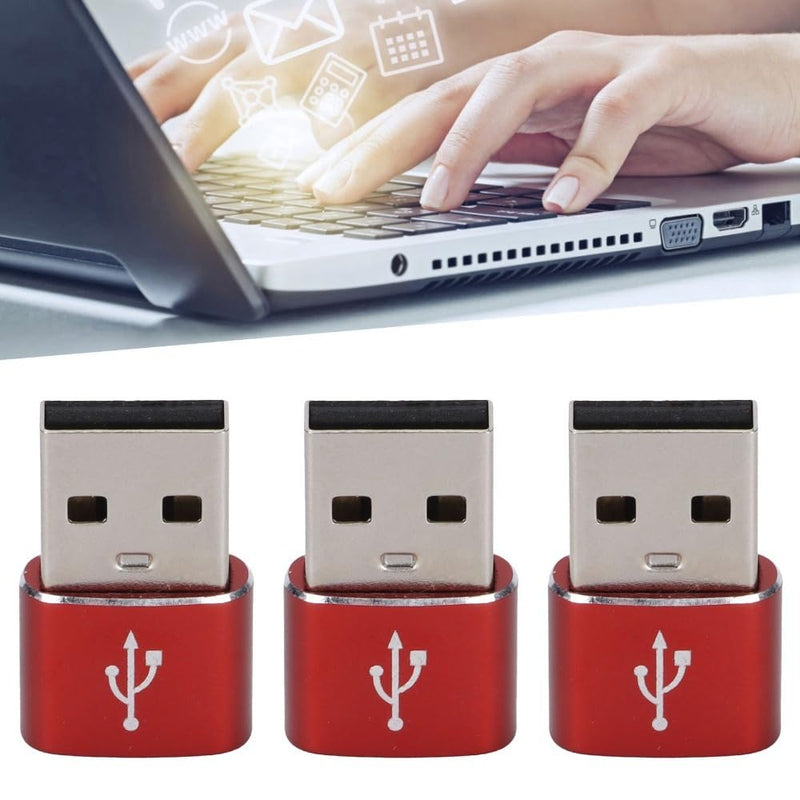 3 Pack USB 2.0 Male to USB-C Female Adapter, Aluminum Alloy Type-C Converter for Laptop, Phone, Tablet, Flash Drive(Red) Red