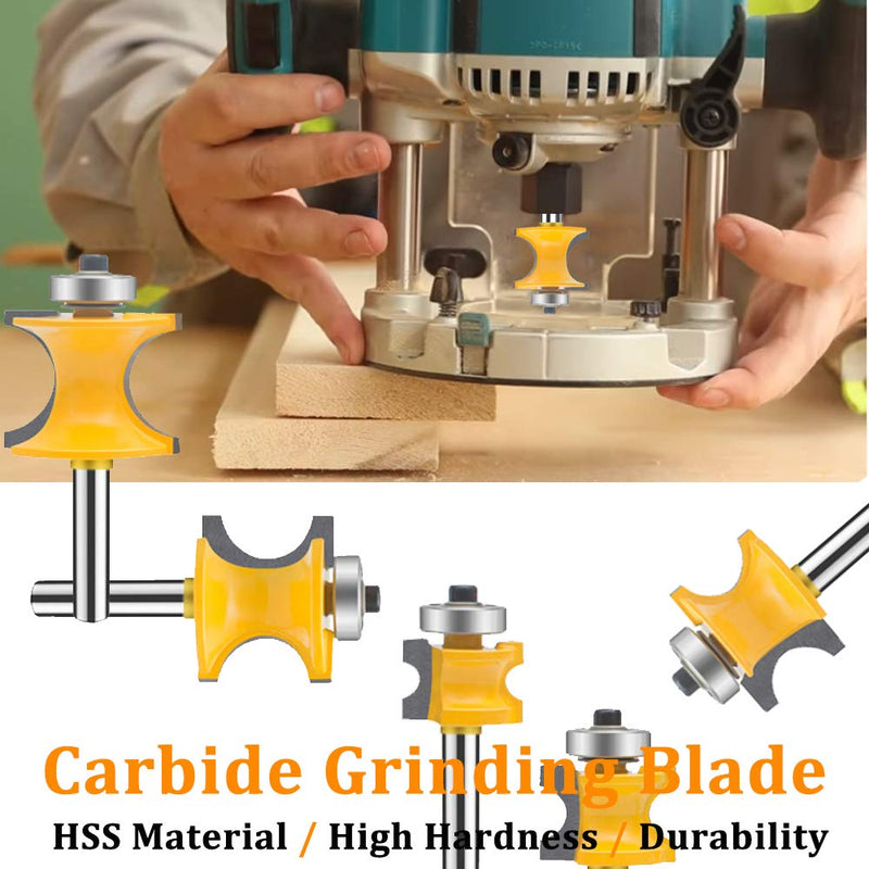 TAIWAIN 1/4-Inch Shank 5 Bit Bull Nose Router Bit,Half Round Bearing Milling Cutter Bits,1/8 inches 3/16 inches 1/4 inches 5/16 inches 3/8 inches Carbide Tipped Round Edge Cutting Ball Blade,15*8*6cm D1-G
