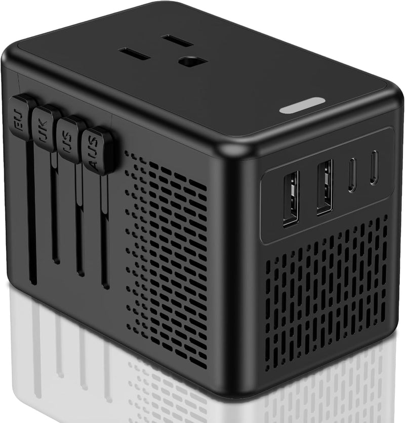 220V to 110V Voltage Converter US to Europe for Hair Dryer with Fast Charging 2 USB A 2 USB C, Power Converter Adapter Combo International Adapter A C G I (Black) Black