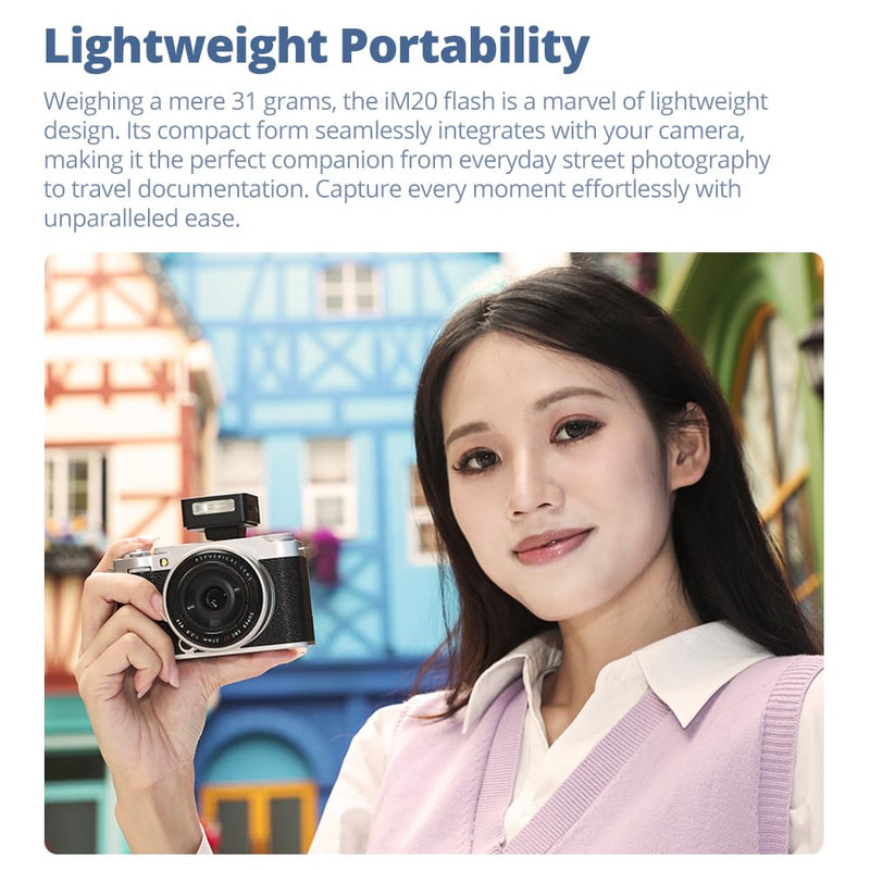 Godox iM20 Mini Flash for Camera, with Built-in Battery | GN10, USB-C Charging, 5 Power Levels, 440 Full-Power Flashes for Fuji Sony Nikon Canon Olympus Camera (iM20 White) iM20 White