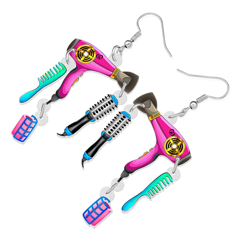 Acrylic Funky Hair Dryer Dangling Earrings for Women Hairdrier Scissor Comb Charms Fashion Jewellery Esthetician Hair Stylist Gifts for Hairdressers | Acrylic Hair Dryer Scissor Comb High Heels Unique Jewelry Accessories for Esthetician Stylist Hairdre...