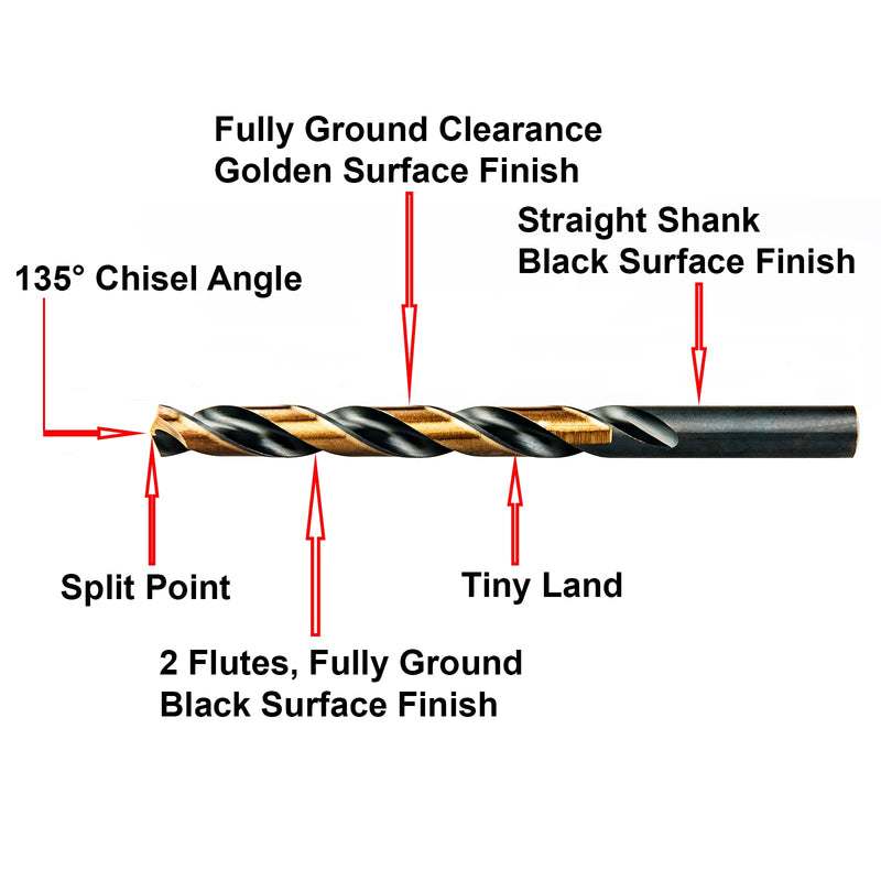 MAXTOOL 17/32" 2pcs Identical Jobber Length Drills HSS M2 Twist Drill Bits Fully Ground Black & Bronze Straight Shank Drills; JBF02H10R34P2