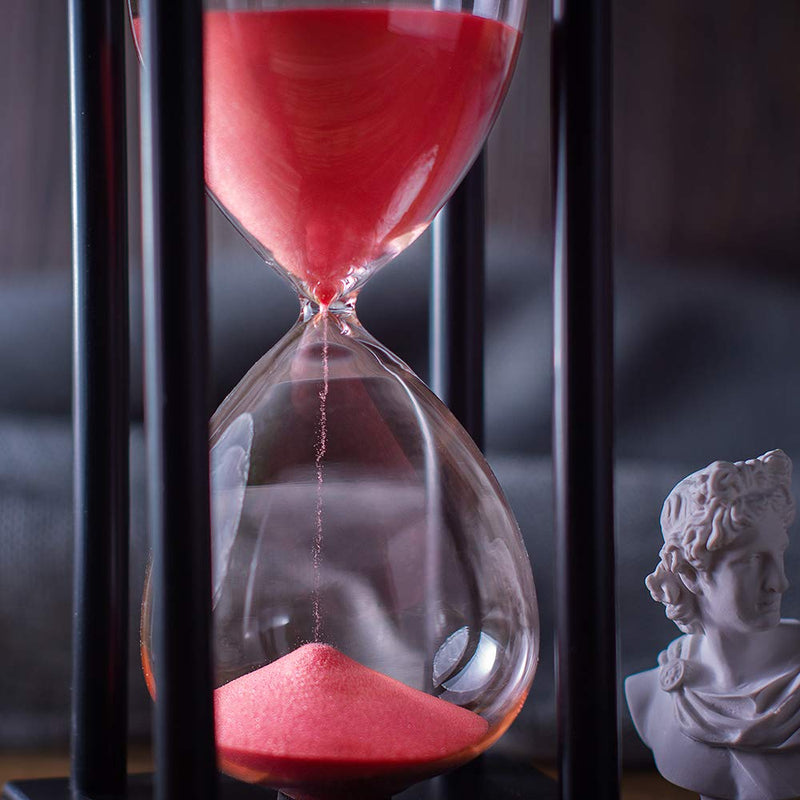 Hourglass Timer with Red Sand, 60 Minute Wooden Frame Sand Timer, Creative Handcraft Decoration 60 min
