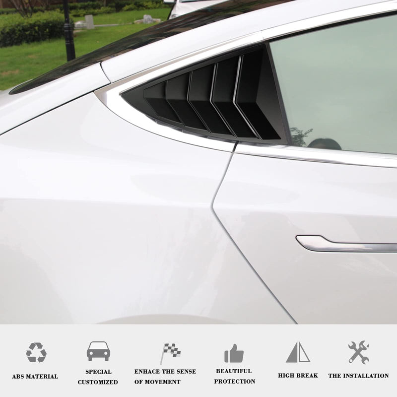 YHCDSEA for Model 3 Rear Side Window Shutter Cover Louver Sport Style Cool Exterior Decoration fit for Tesla Model 3 2017-2024 Accessories (Matt Black) Matt Black