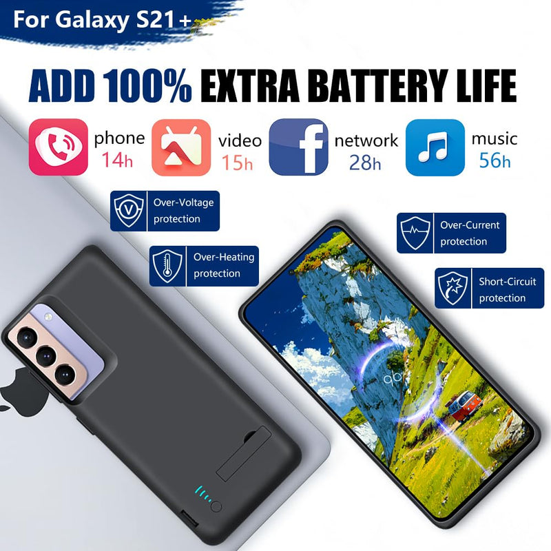 Sitong [Upgraded Battery Case for Samsung Galaxy S21+ 5G, 5000mAh Rechargeable Extended Battery Charging Charger Case, Add 100% Extra Juice (6.7 Inches) Black
