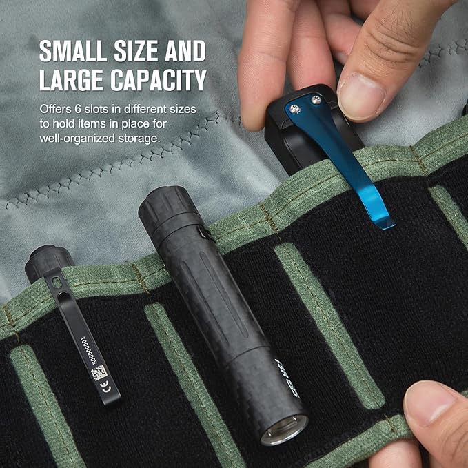 OKNIFE Exploit Mini Tactical EDC Pouch, Multifunctional Flashlight Knife Bag, Tool Roll Display Storage Bag with 6 Slots for Olight Flashlights and Tools (ODG)
