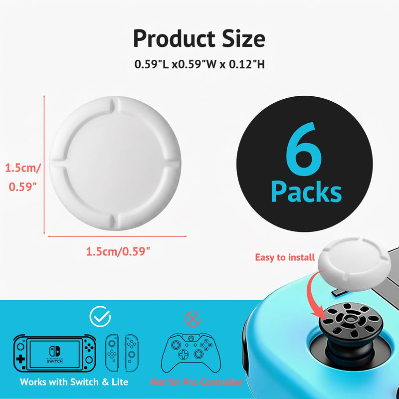 6 Pack White Silicone Analog Stick Covers for Nintendo Switch, Joy-Con Controller Thumb Grips, Joystick Replacement Caps
