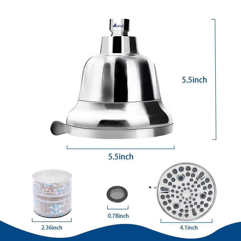 Filtered Shower Head - Water Softener Shower Head - Shower Filter for Hard Water Remove | Reduces Impurities Chlorine and Harmful Substances - Chrome 5.5 Inch-2.5GPM