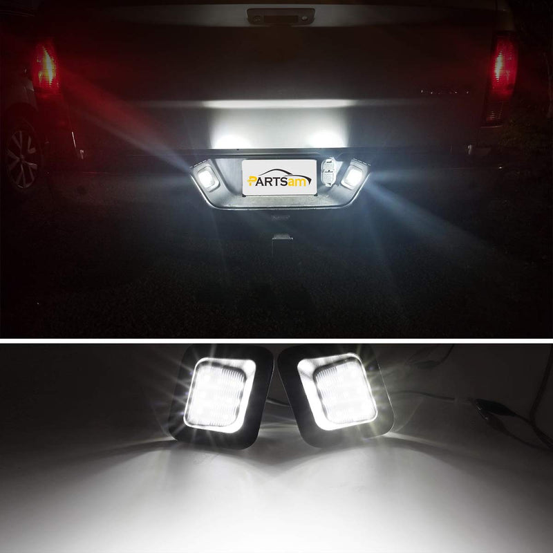 Partsam Full Led License Plate Lights Lamp Assembly Smoke Black Housing Compatible with Dodge Ram 1500 2500 3500 2003-2018 Pickup Truck Rear Step Bumper Replacement, Pack of 2