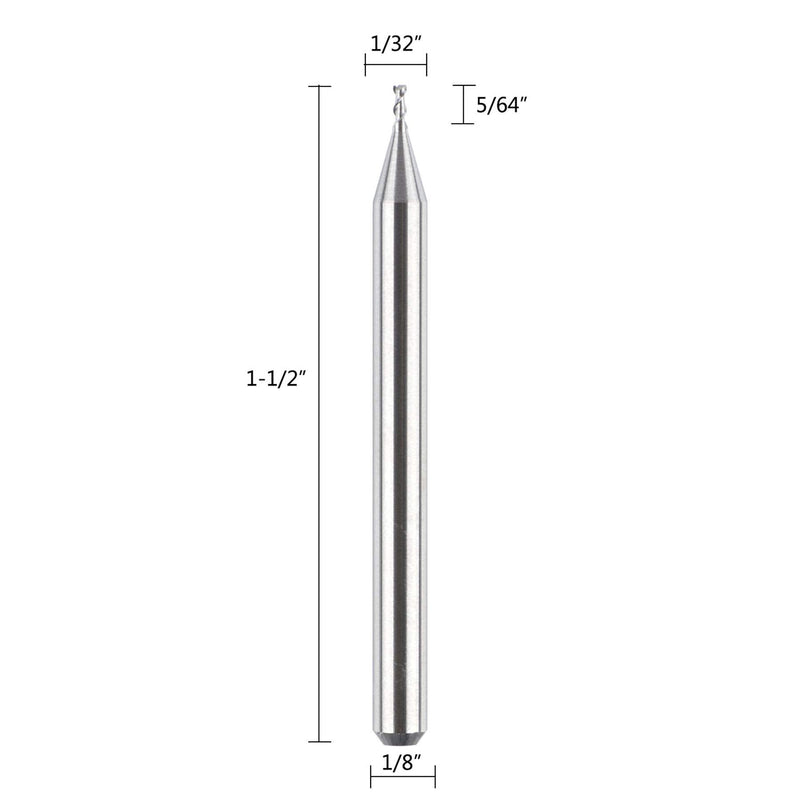 SpeTool 1/8 End Mills for Aluminum 1/32 inch Cutting Diameter 3 Flutes CNC Spiral Router Bits for Aluminum Cut Non-Ferrous Metal Upcut 1.5 inches Long 5 Pieces