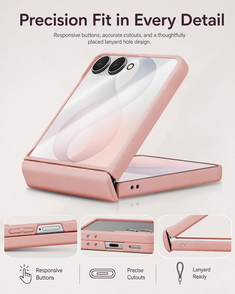 STORMTAL for Samsung Galaxy Z Flip 8 Case, Hinge Protection, Built-in Screen Protector, Wireless Charging, Shockproof, Slim Rugged Phone Protective Case for Galaxy Z Flip 8 Pink