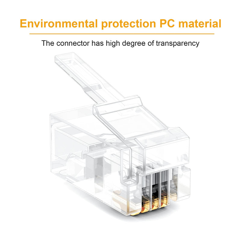 Uvital 100 Pack RJ9 4P4C 4P2C Plug, Standard Telephone Handset Modular Plugs Male Connectors Transparent Color Jack Crimp End Crimper