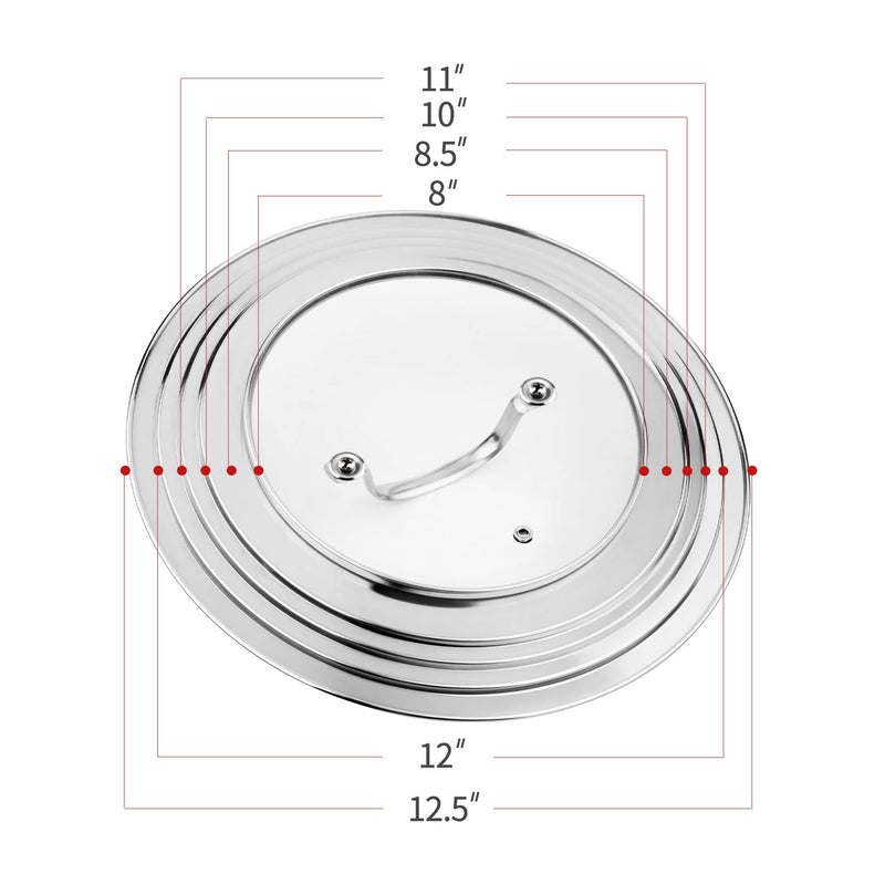 Stainless Steel Universal Lid for Pots, Pans and Skillets-Fits 7" to 12" Replacement Frying Pan Cover and Cast Iron Skillet Lid