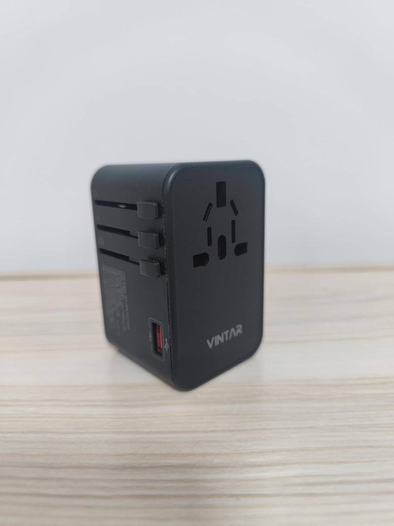 Universal Travel Adapter, VINTAR 100W GaN International Power Adapter with 3 USB C PD and 1 USB A QC, All in One Plug Adapter, Travel Adapter Worldwide for EU/UK/USA/AUS(Type C/G/A/I) 100W-Black