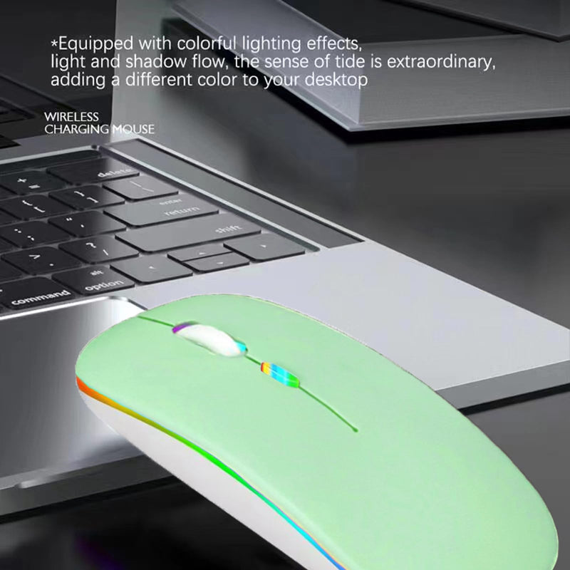 Wireless Bluetooth Mouse,LED Dual Mode Rechargeable Silent Slim Laptop Mouse,Portable(BT5.2+USB Receiver) Dual Mode Computer Mice,for Laptop,Desktop Computer,ipad Tablet,Phone,TV (Green) green