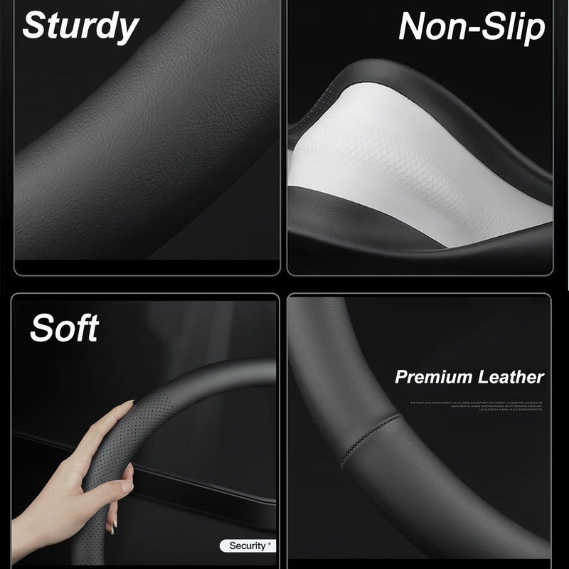XHRING D-Shaped Car Steering Wheel Cover for Volkswagen VW Atlas Tiguan ID.4 Taos Passat Golf Jetta Beetle Polo GTI CC Touareg SE SEL R-line S Cross Sport Accessories, 2026 Leather Black