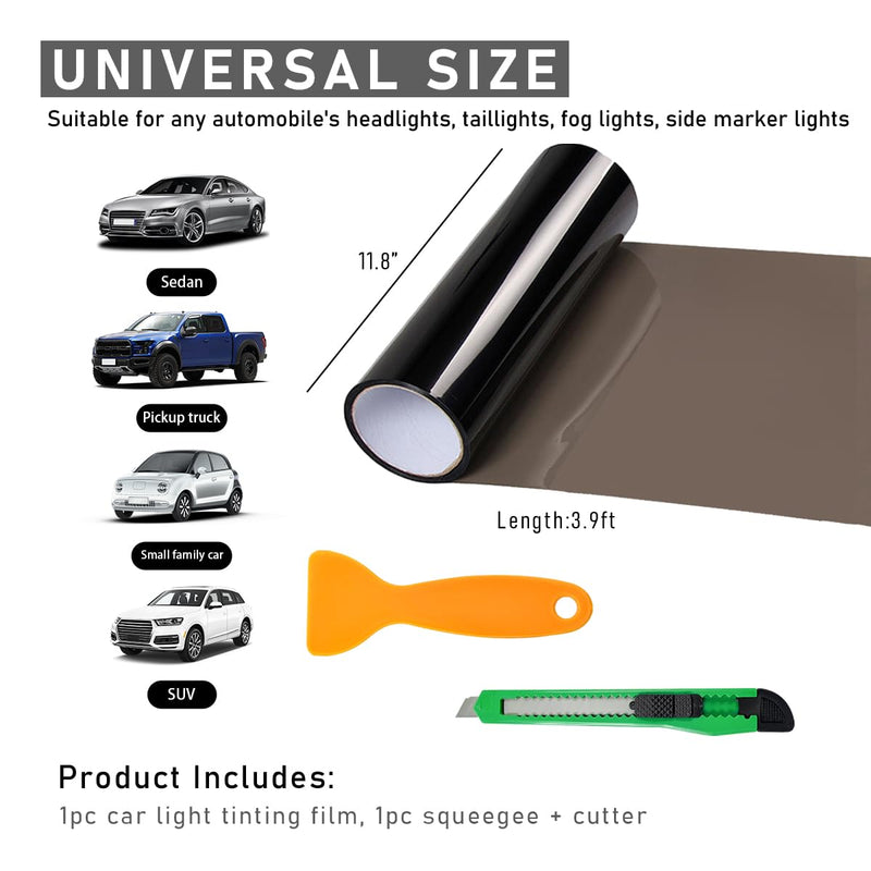 Car Light Tint Film, 46.8" × 11.8" Extra-Wide Waterproof Headlight Taillight Tint Wrap Roll, Self Adhesive Film Sticker Sheet for Car Headlight Tail Lights with Squeegee+Cutter (Light Black) Light Black