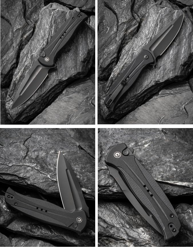 CIVIVI Incindie Pocket Knife for Men, Folding Knife with 3.48" 14C28N Blade Milled G10 Handle for EDC C23053-1 (Black) Black