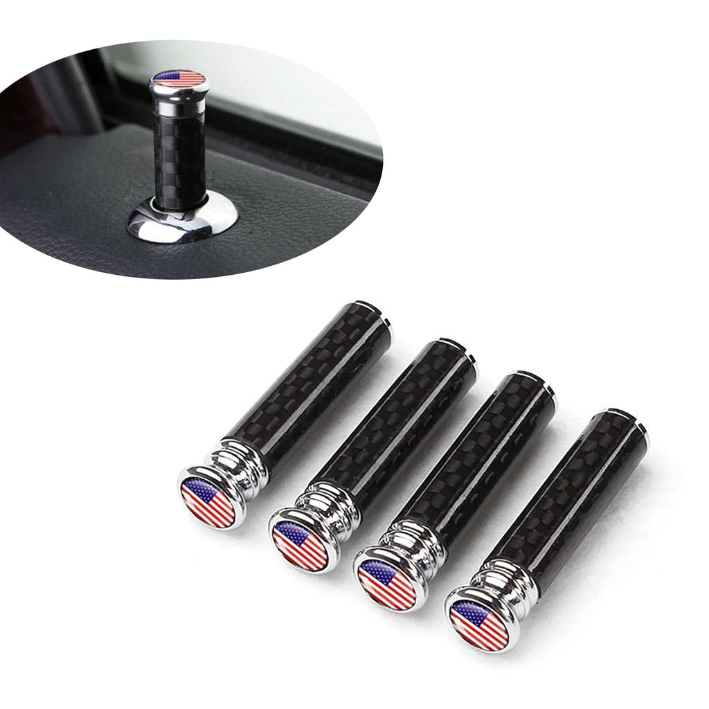 4 PCS Car Carbon Fiber Door Lock Knob Cover Kit, 1.45 x 0.39 American Flag Decorative Door Lock Pin Cover, Interior Door Pull Pin Lock Modification Accessory, Universal for Car (Black & Red) 4 PCS #American Flag Carbon Fiber Black & Red