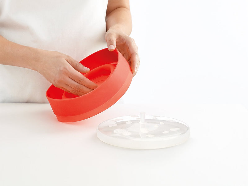 Lékué Microwave Popcorn Maker | Standard | Red | Fast, Healthy Pop-Up Popcorn Bowl, Cooks 2-3 Servings in 3 mins | Folds Down to Save Space, No Oil Needed, Includes Fat-Free Recipes | Dishwasher Safe