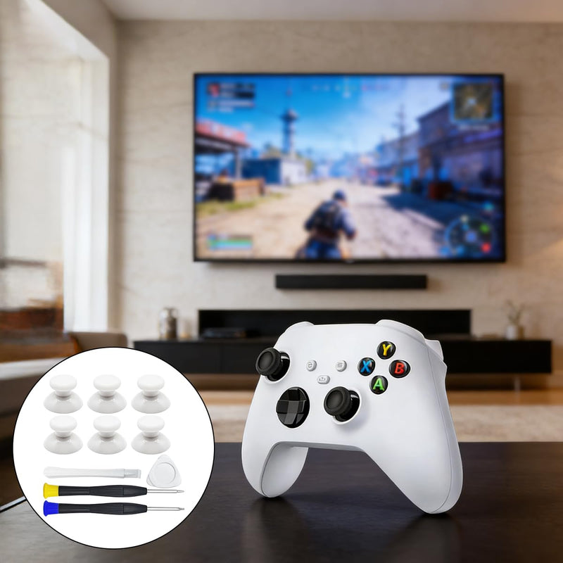 White Controller Joystick Replacement Kit, lyfLux 10 Pcs Accessories with 6 Rubberized Thumbsticks, T6 T8 Screwdrivers, and Pry Tools - Compatible with Xbox One/S/X Controller Joysticks Repair White
