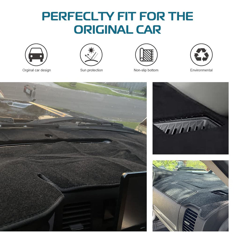 KEDAKEJI Black Dash Cover Fit Compatible with 2007-2014 Chevy Tahoe, Avalanche, Suburban, GMC Yukon/Yukon XL, Sierra & Silverado LTZ, Dashboard Cover Carpet 2007-2014 Chevy and GMC