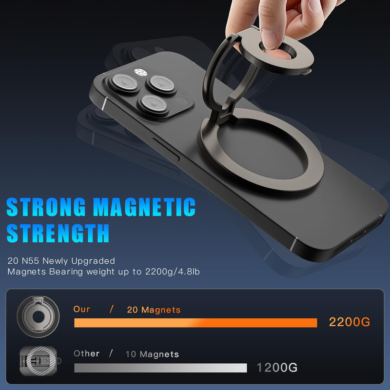 Magnetic Phone Ring for MagSafe Grip [Dual-Sided Magnetic] [Magnet Phone Stand Grip Compatible with Car Mounts] Mag Safe Accessory for iPhone 17/16/15/14/13 Pro Max Plus,Grey