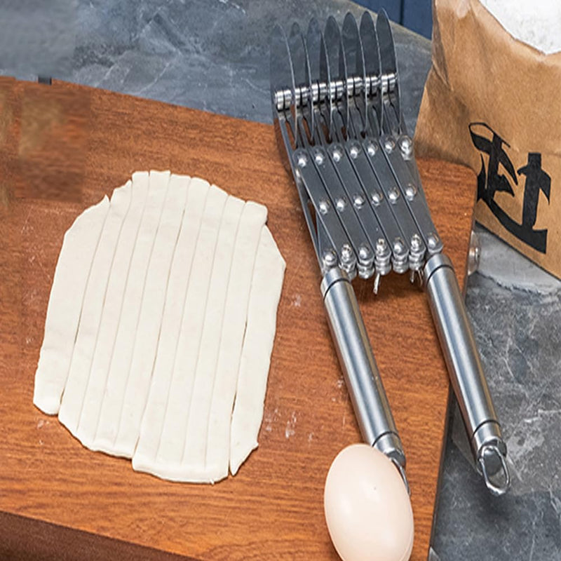 7 Wheel Pastry Cutter Tool,Adjustable Pasta Cutter wheel with Handle, Stainless Steel Multiple Pasta Roller Cutter tools, Baking Roller Pizza Cutter Slicer Silver
