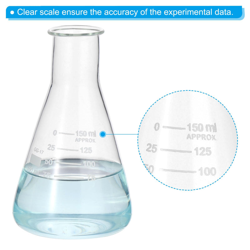 PATIKIL Erlenmeyer Flask, 12 Pcs 150ml 5.1oz Narrow Mouth Graduated Flasks Borosilicate Glass with Printed Graduation for Lab Experiment Chemistry Science Study 150ml/4.95oz