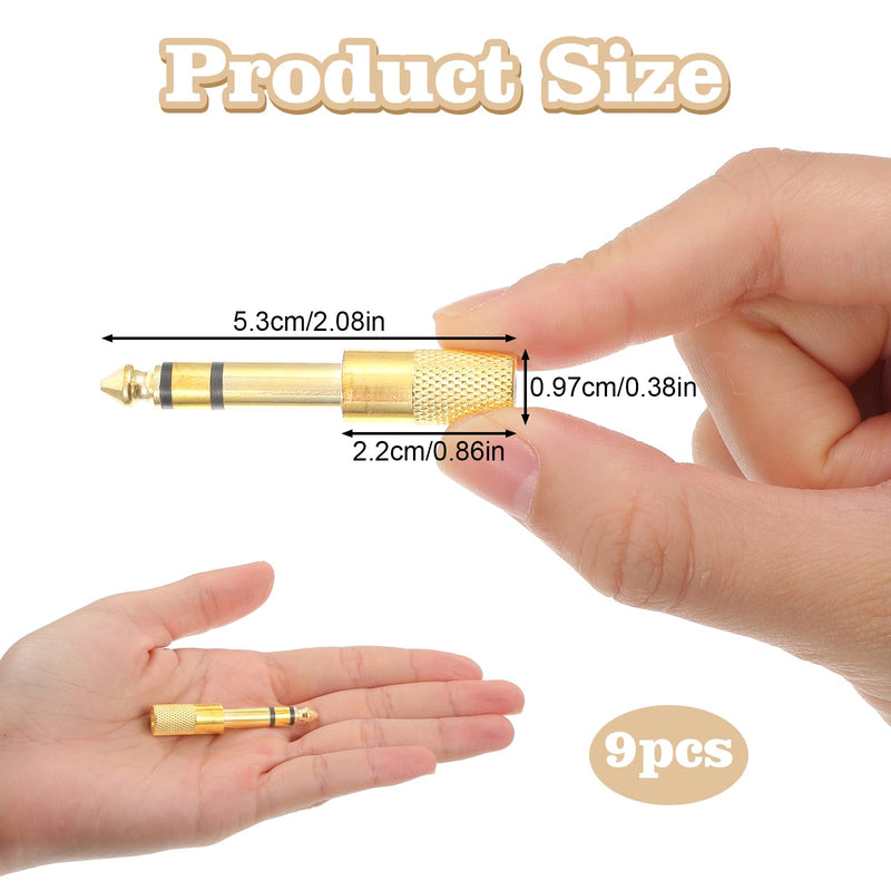 9 Pack 1/4 to 3.5mm Headphone Adapter, Gold 3.5mm to 1/4 Adapter | 1/4 to 3.5mm Male to Female Adapter, Stereo Audio Headphone Adapters, for Aux Cable Headphones Piano Drums Guitar Amplifier