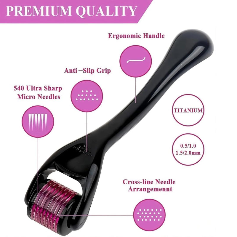Professional LUXECARE Derma Roller for Hair & Beard Growth 540 Titanium Micro Needling Rollers for Men and Women for Acne Scars, Face Wrinkles, Stretch Marks Hair Operation Scars (Red(1mm))