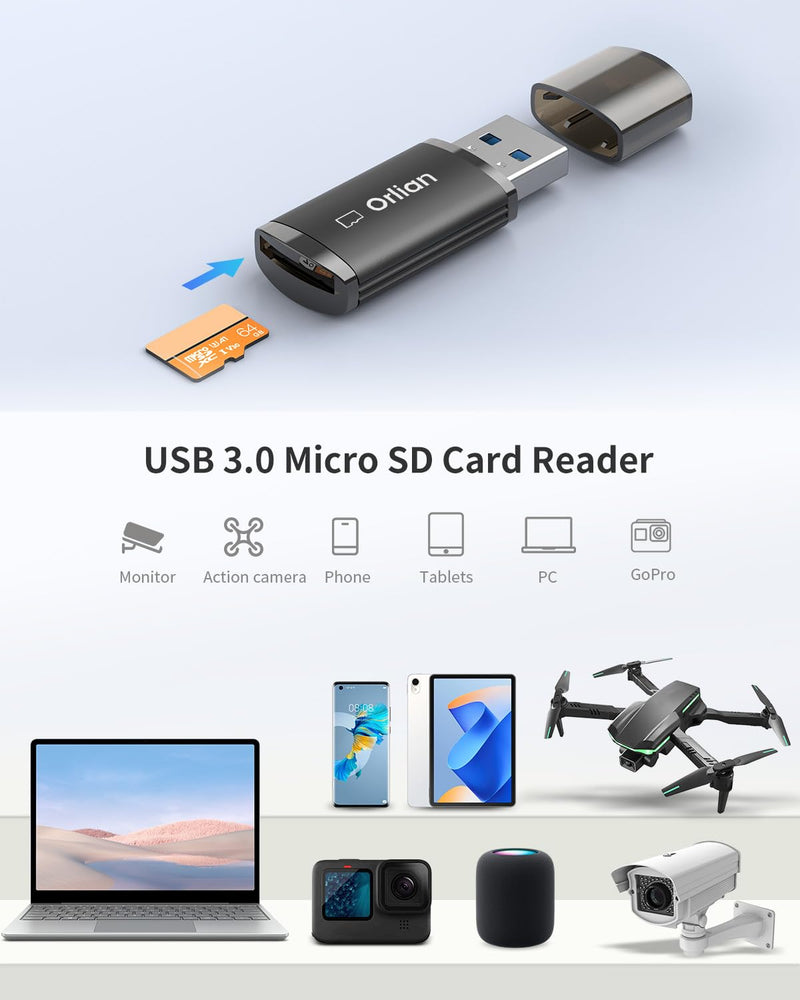 USB 3.0 Micro SD Card Reader, for MicroSD, MicroSDHC, MicroSDXC UHS-I Memory Card, Compatible with Windows, MAC MacBook Pro/Air, iPhone 15 Pro/Max, Android Galaxy and More, Black