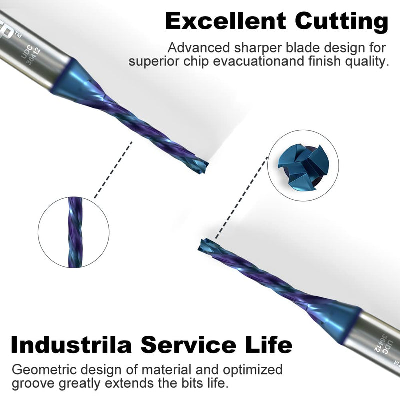 3 Flute Up&Down Cut Compression Spiral Router Bit for CNC, 1/16" Cutting Diameter, 1/2" Cutting Length 1/4" Shank with NACO Coated Carbide End Mill for Wood Carving Engraving Grinding Grooving Compression Cut 3 Flute - 1/16" Cutting Diameter