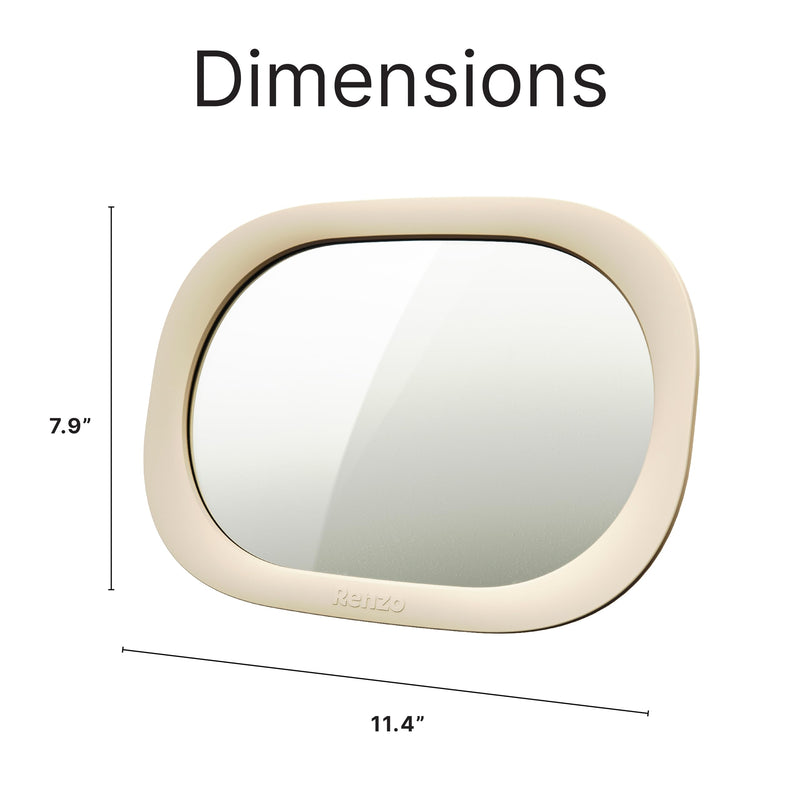 Renzo Baby Car Mirror - Rear Facing Car Seat Mirror for Infants - Extra Large, Shatter-Resistant, 360° Adjustable, Tool-Free Installation - Fits Most Cars, SUVs & Trucks (Almond Cream) Almond Cream