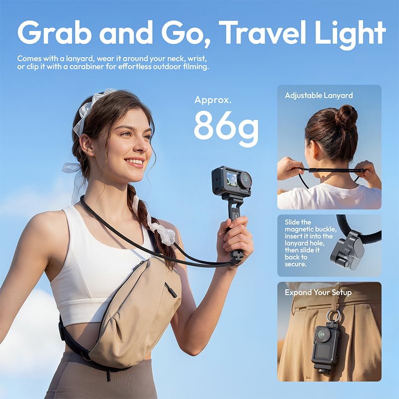 ULANZI MA70 Camera Tripod Compatible with DJI Osmo Action 5 Action4 Action3 | Foldable Selfie Stick & Tabletop Tripod, Native Magnetic Mount Needs No Adapter, Aircraft-Grade Aluminum, Anti-Loss Lanyard