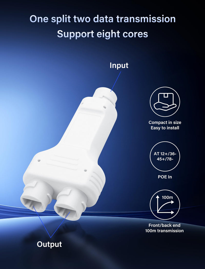SinLoon IP67 Waterproof PoE Extender POE Splitter 1 in 2 Out Extender 100m Extension 10/100Mbps Ethernet Outdoor PoE Repeater for IP Camera Plug and Play
