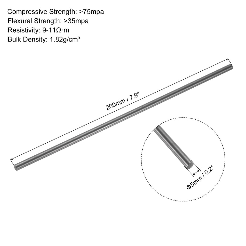 PATIKIL Graphite Rod Graphite Stirring Rod Cylinder Stick Carbon Rod 200x5mm Black for Electrode, Melting Casting, Crucibles, Pack of 5