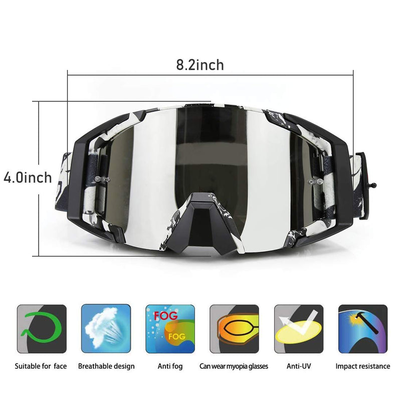 Motocross Goggles Dirtbike ATV Motorcycle Anti-UV Motorbike Ski Goggles Anti-Slip Strap Nose Cover Fit Glasses & Helmet Gray