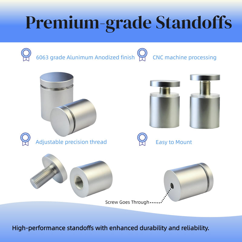 Pack of 12 Aluminum Standoff Screws Wall Sign Standoff Mounting Hardware Standoff Mounts for Acrylic Picture Frame (12, Silver, 1/2" x 1/2") 1/2" x 1/2"