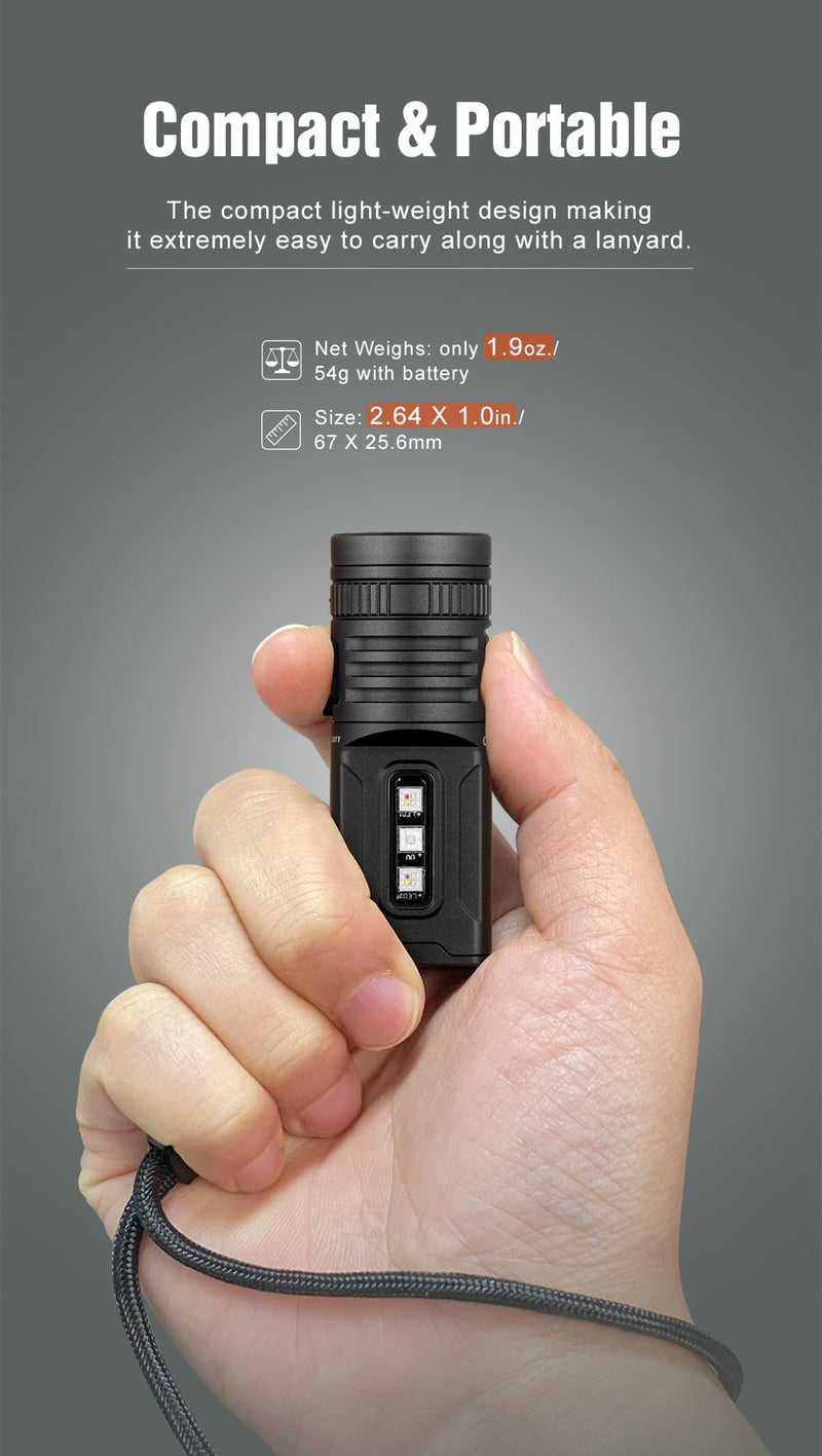 LUMINTOP GT Nano 6.0 Powerful Mini Thrower Flashlight, 720 Lumens with 410m Beam Distance, USB-C Charging, RGBW & UV Side LEDs, Magnetic Tailcap, IPX-8 Waterproof, Compact EDC Flashlight GTNANO V6 Black