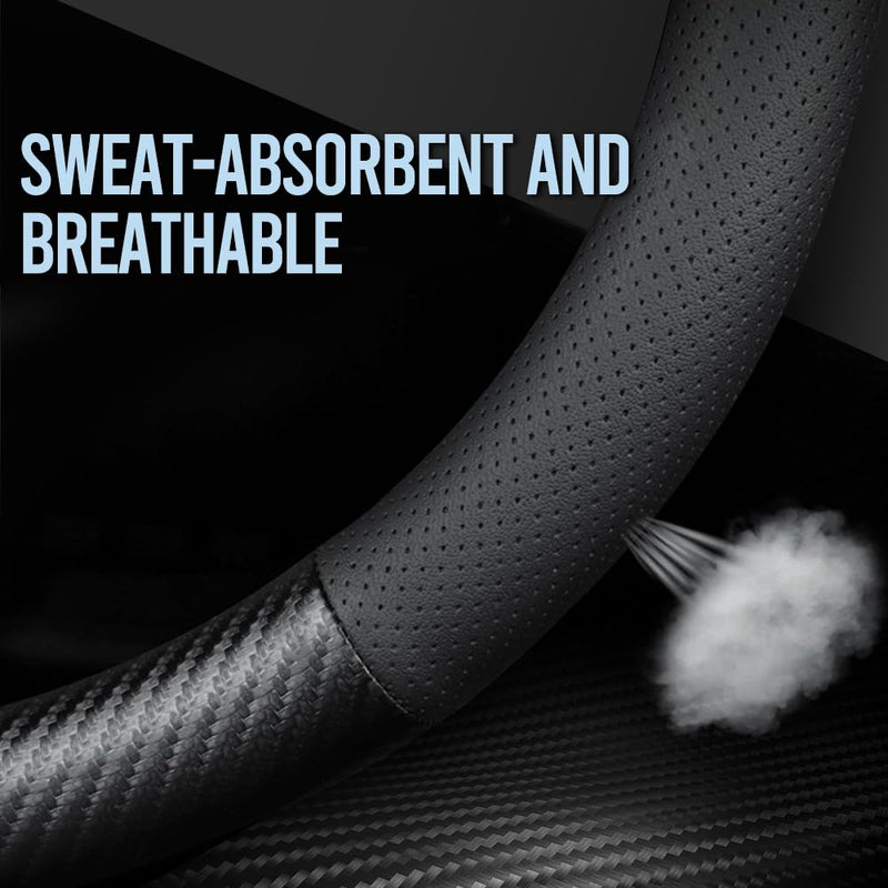 Carodi Carbon Fiber Leather Car Steering Wheel Cover ，for Tesla Model 3 / Model Y Steering Wheel Cover Black-B