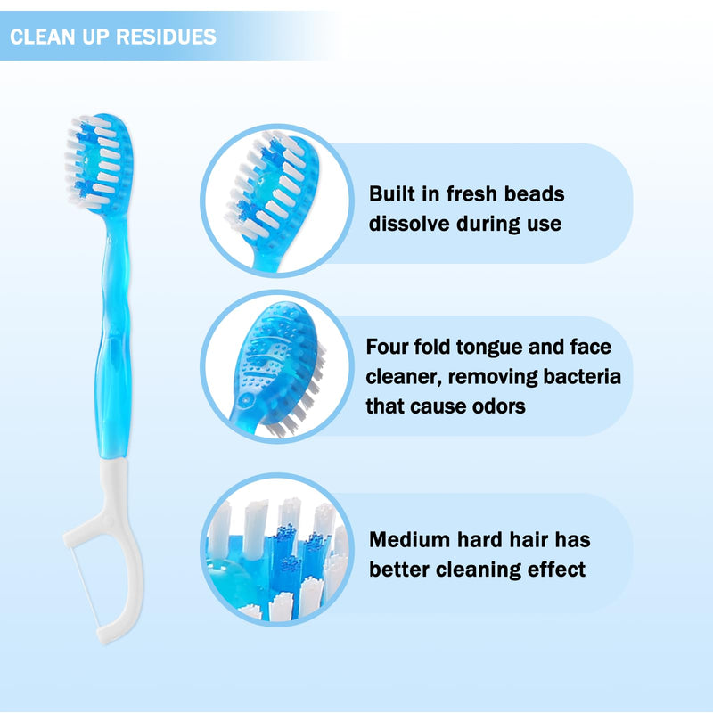 40 Individually Packaged Disposable Travel Toothbrushes with Fresh Beads, 5-in-1 Convenient Mini Disposable Toothbrush (Toothbrush + Fresh Beads + Tongue Scraper + Dental Floss + Pick) 1 Count (Pack of 40)