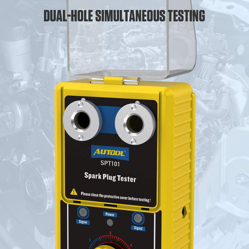 AUTOOL Car Spark Plug Tester,Automotive Engine Ignition Plug Analyzer 110V with Protective Cover Spark Plug 0 to 6000rpm with Double Hole 12MM Spark Plug Socket