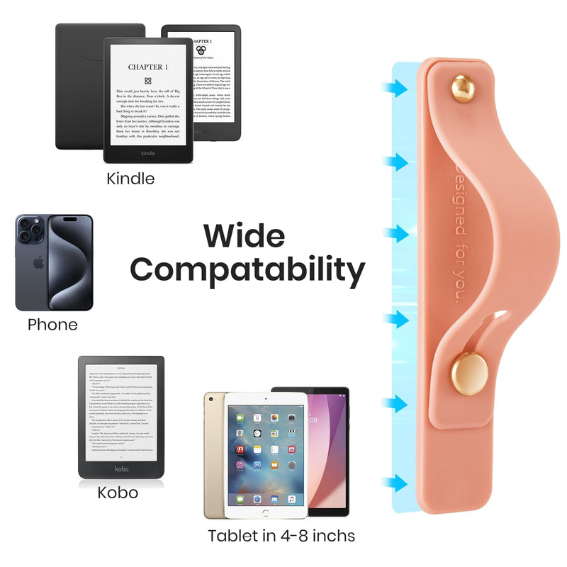 CoBak Hand Strap Holder for Kindle/Tablet - Lightweight TPU One-Handed Grip with Strong Stick, Stand for Phone, Adjustable Tightness for Kindle/Kobo/Voyaga/Lenovo/Sony E-Book Tablet, Orange