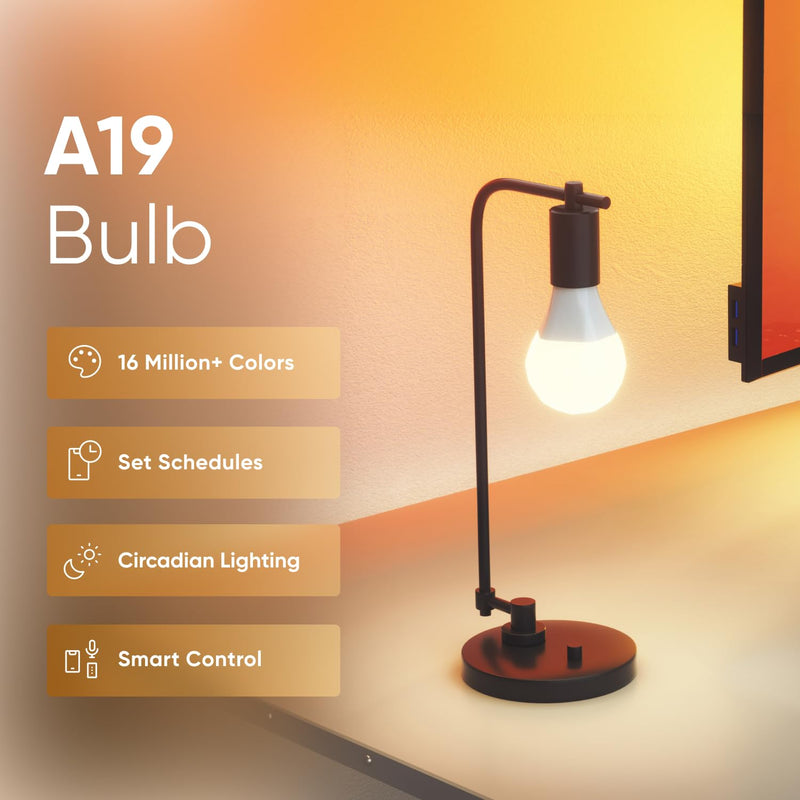 Nanoleaf Essentials Smart Light Bulbs, Matter Smart LED Bulbs Work with Alexa & Google Home, 1000lm 16M+ RGBTW Color Changing Light Bulb, Music Sync A19 E26 2.4GHz WiFi Bluetooth Light Bulb 60W, 4PK 4 Pack