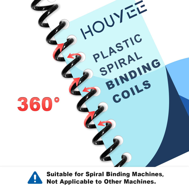 HOUYEE 100 Pack Plastic Spiral Binding Coils,6mm(1/4 Inch),30 Sheet Capacity,4:1 Pitch (Black) 1/4"(30 sheet capacity)