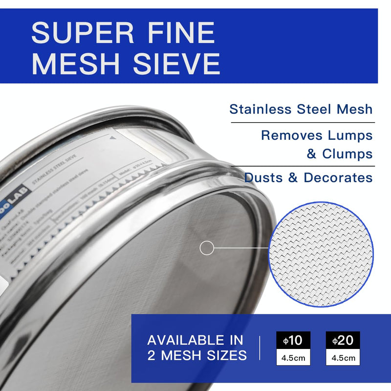 Lab Sieves 10 Mesh, Economy Test Sieve #10 Mesh, 8'' Diameter, 304 Stainless Steel Wire Cloth φ20×4.5cm 10 Mesh（2mm ）