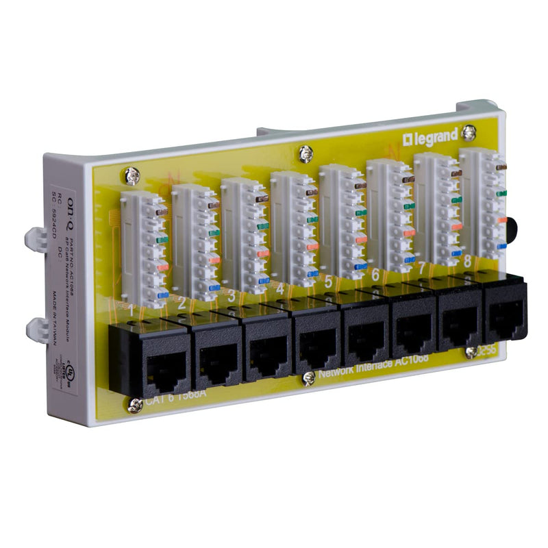 Legrand - OnQ Cat 6 Network Interface Module, Wifi Module with 8 Ports, Network Interface Module Cat6 Provides Connectivity to Ethernet Devices, Black, AC1068 8 Port