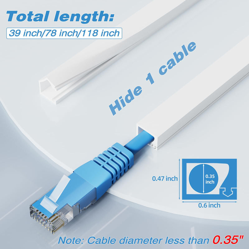 39" Silicone Cord Hider for 1 Cord, Self-Adhesive Wall Cord Cover | Flexible Side Buckle Cable Raceway for Wall Mounted TV, Home Office Desk Cable Management, White Small-39 Inch